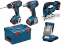 BOSCH MEGA ZESTAW 18 V-LI: GSB, GDS, GST,GLI VariLED 3x2,6Ah 18V + L-BOXX + ZESTAW KIBICA